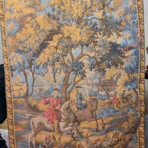 Antique Elegant Tapestry Wall Art with Blue and Gold Tones